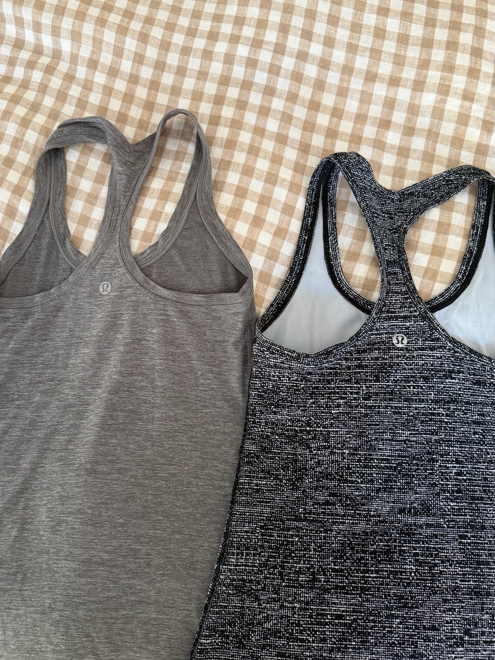 lululemon athletica Women’s Grey and Black Space-Dye Racerback Tank Tops